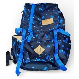 Jansport Hatchet Backpack JS0A47J4 Black w/ Blue Floral & Trim EUC